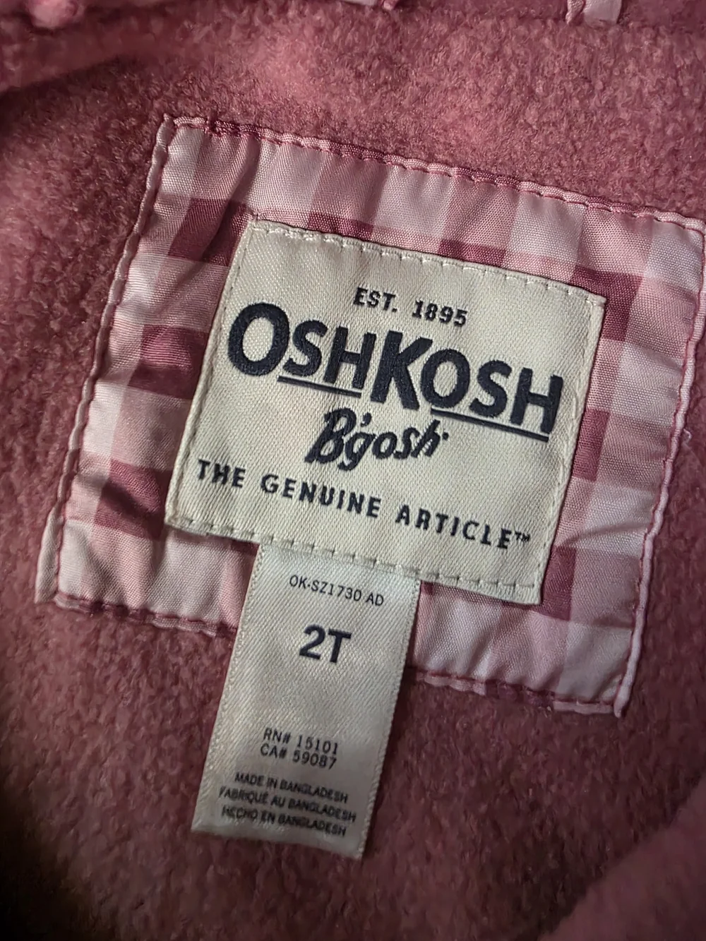 OshKosh B'gosh Pink Fleece Lined Jacket (2T)